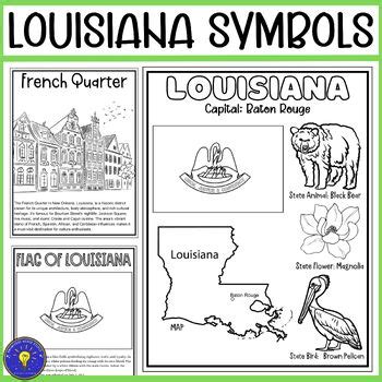 Louisiana Symbols Coloring Pages Flag Map Landmark And State