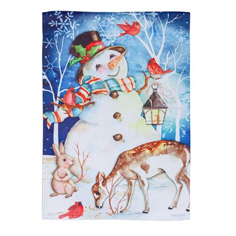 Evergreen Enterprises Sweet Snowman And Friends Suede Garden Flag