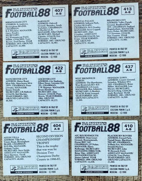 X Original Unused Panini Football Stickers Division Two Badges