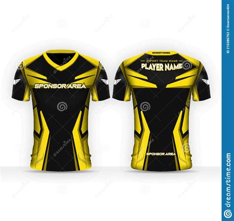 Yellow E Sport Jersey Design Template With Realistic Effect Front And