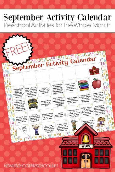 Free Printable Preschool Activity Calendar for September