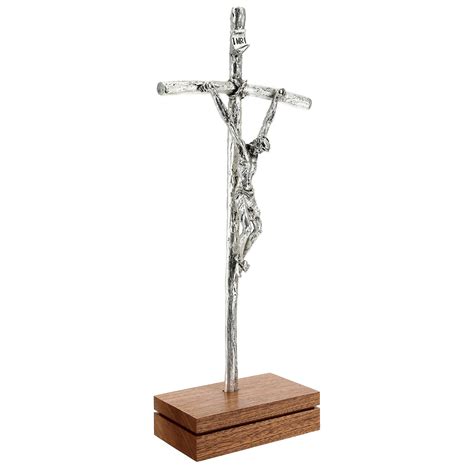 Crucifijo Pastoral Juan Pablo Ii Metal Plateado Con Base Venta Online