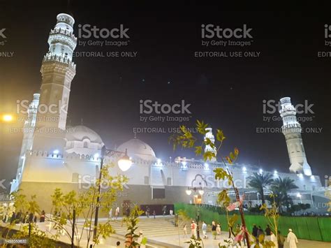 Beautiful Exterior View Of Masjid Quba In Night Lights Stock Photo ...