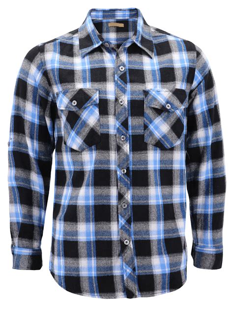 Vkwear Mens Premium Cotton Button Up Long Sleeve Plaid Comfortable