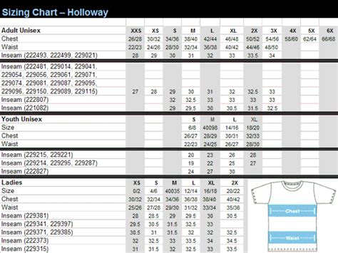 Holloway Apparel Sizing Chart- Bowlerstore.com