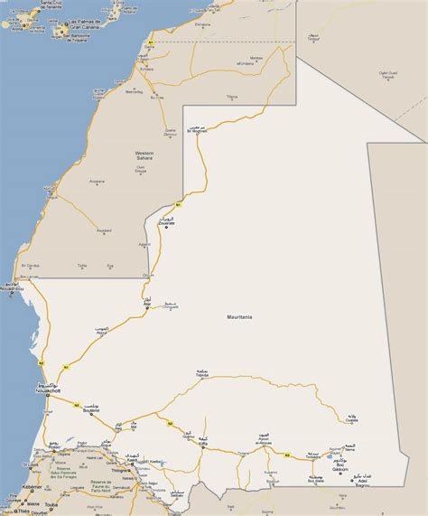 Large road map of Mauritania with cities | Mauritania | Africa ...