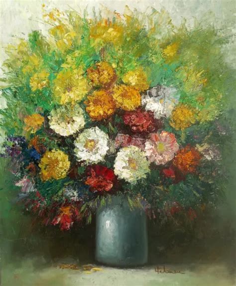 MAGNIFIQUE TABLEAU HST Bouquet De Fleur Signé Helman Annees 60 EUR 150