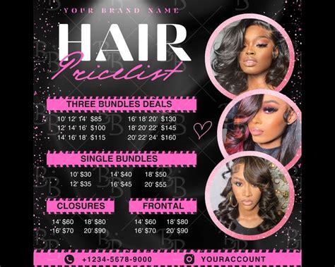 Hair Price List Flyer Templates DIY Booking Beauty Salon Braids Wig