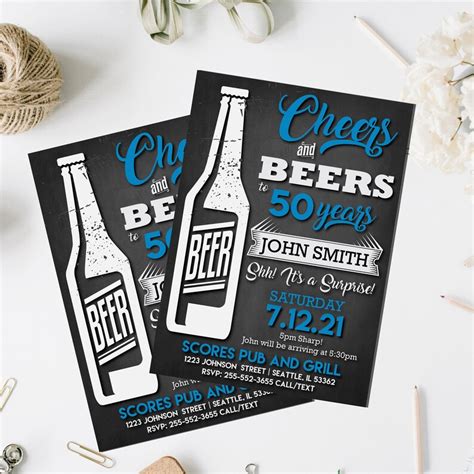 Birthday Invitations Cheers And Beers ANY Age Etsy