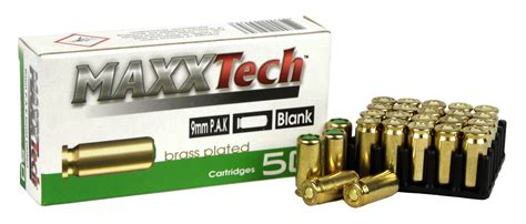 9mm PAK Blank Cartridges, 50 Rounds per Box Brass Plated-6A1