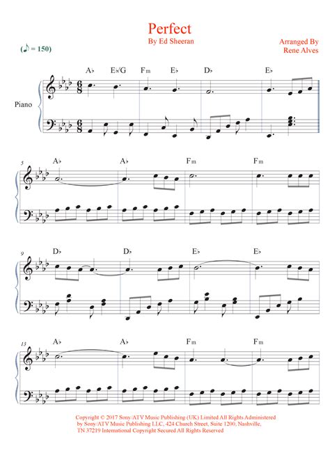 Perfect Arr Rene Alves Piano Sheet Music Perfect Music Ed Sheeran