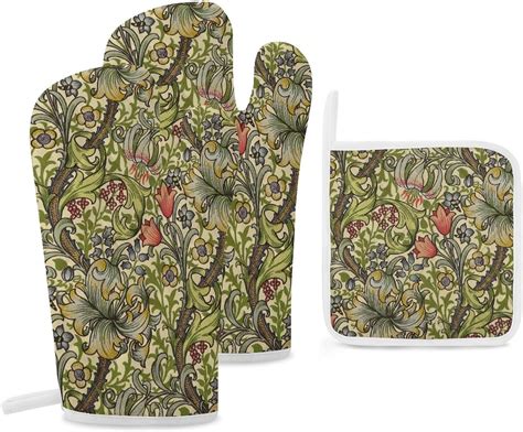 Amazon William Morris Golden Lily Vintage Floral Oven Mitts And