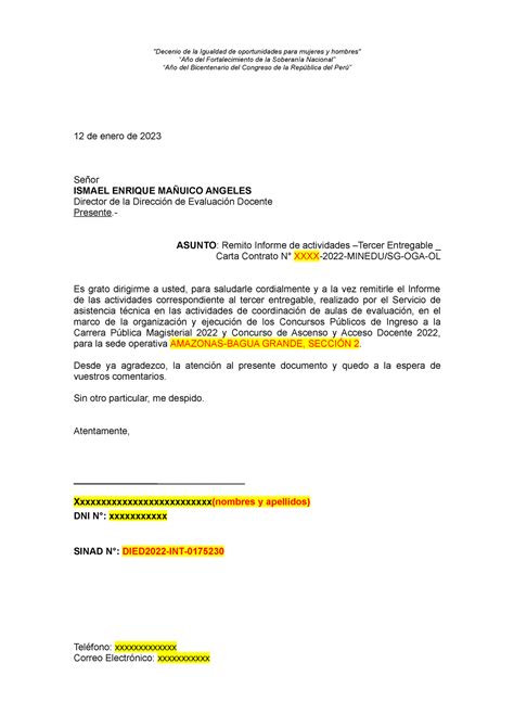 Modelo Carta Proveedor CAE G1 Decenio De La Igualdad De