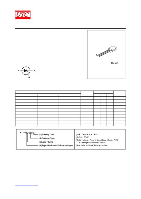 BT169 datasheet(1/6 Pages) UTC | SCRS