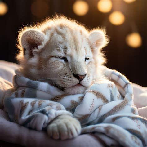 White Baby lion is sleeping soundly in pajamas. Bokeh nurser... by ...