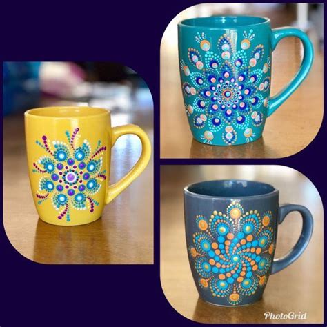 Coffee Cupmug Dot Mandala 12 Oz Hand Painted Teal Blue Orange Pink