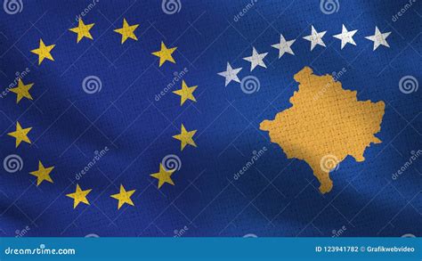 Eu And Kosovo Realistic Half Flags Together Stock Illustration