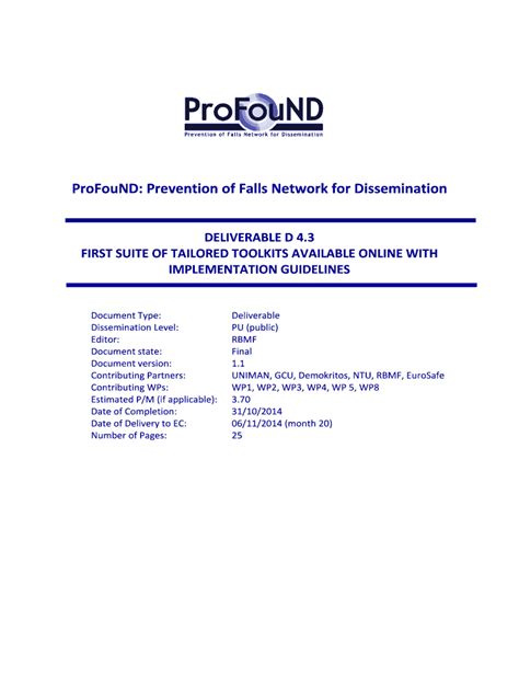 Fillable Online Cordis Europa ProFouND Prevention Of Falls Network For