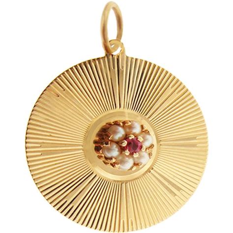 Vintage Disc With Pearls And Ruby 14k Gold Charm This Beautiful Engine