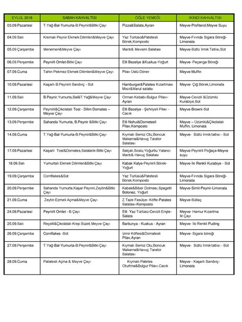 EYLÜL 2018 SABAH KAHVALTISI ÖĞLE YEMEĞİ İKİNDİ KAHVALTISI ppt indir