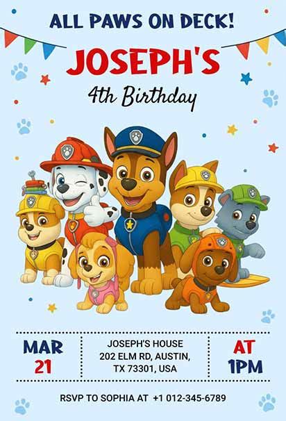 paw patrol birthday invitation templates  design ideas