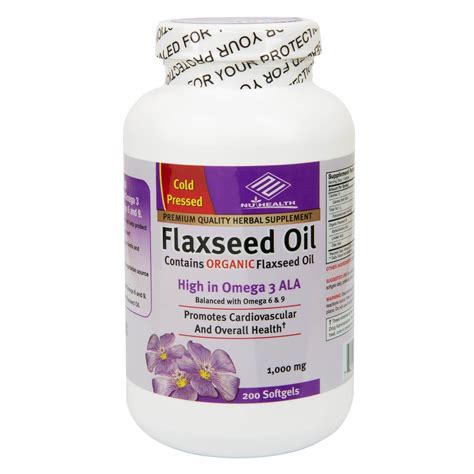 Organic Cold Pressed Flax Seed Oil Omega 3 1000mg 100 Softgels Nu