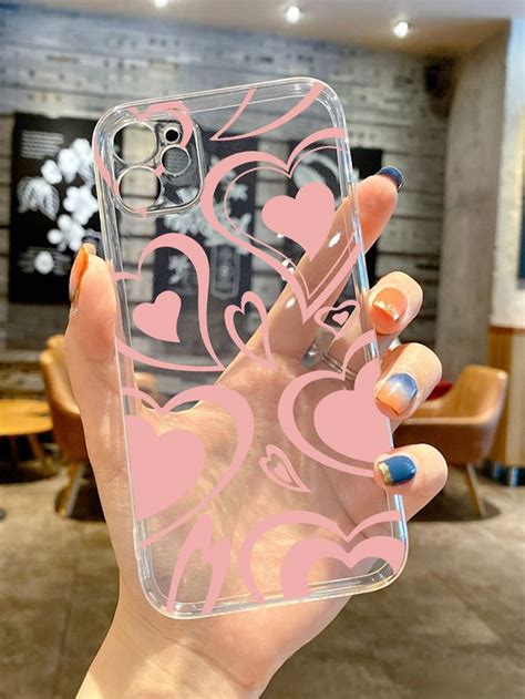 Heart Pattern Clear Phone Case Pink Phone Cases Girly Iphone Case Chic Iphone Case