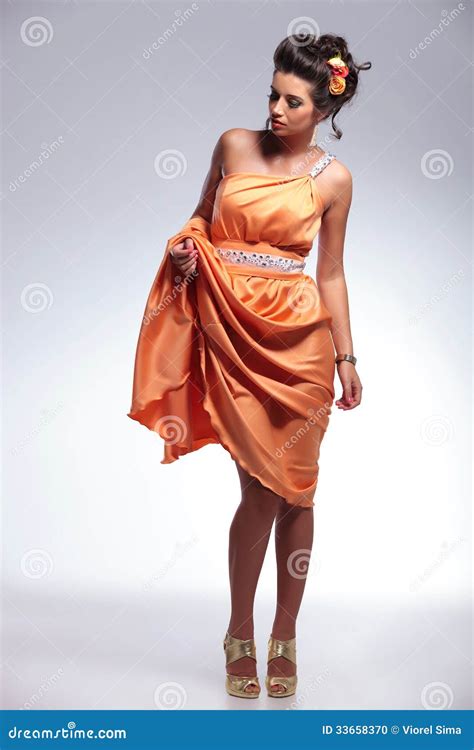 Beauty Woman Lifting Her Long Dress Stock Photo Image 33658370