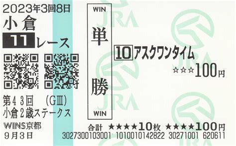 【記念単勝馬券】 アスクワンタイム（小倉2歳s（g3）） 白い稲妻・多摩の黒酢（たまの くろす） ほぼ競馬なブログ Since 2006