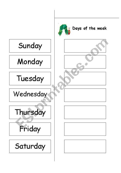 English Worksheets Cut And Paste Days Of The Week