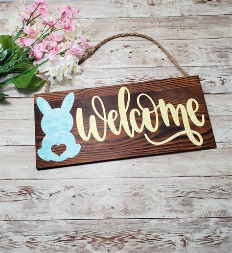 Easter Welcome Sign Welcome Sign Easter Bunny Decor Wood Sign