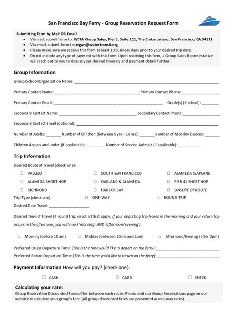 Fillable Online Group Reservation Request Form Group Information Fax