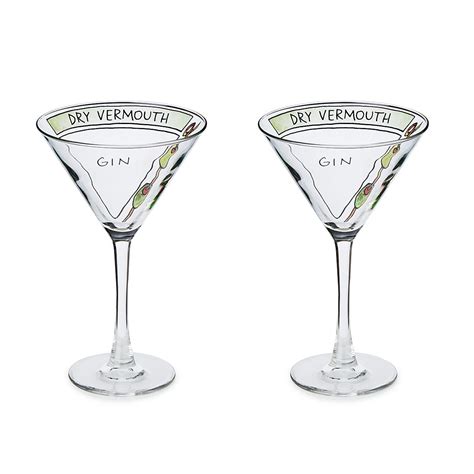 These Gin Martini Glasses Are Printed With An Original Diagram Depicting The Classic Cocktail