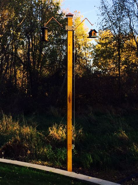 Bird Feeder On Tall 6x6 Post With Transom To Raise And Lower Modern