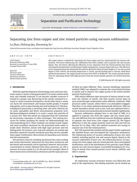 Pdf Separating Zinc From Copper And Zinc Mixed Particles Using Vacuum