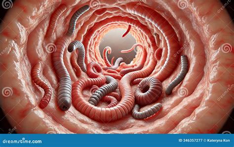 Worms In The Human Intestine Depicting Common Parasitic Worms Such As