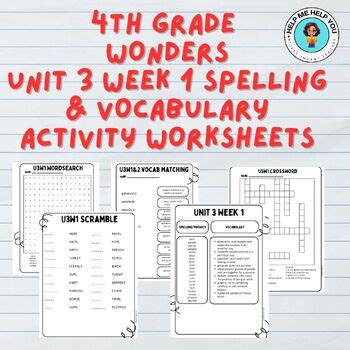 Ela Grade Wonders Unit Week Spelling And Vocabulary Worksheets