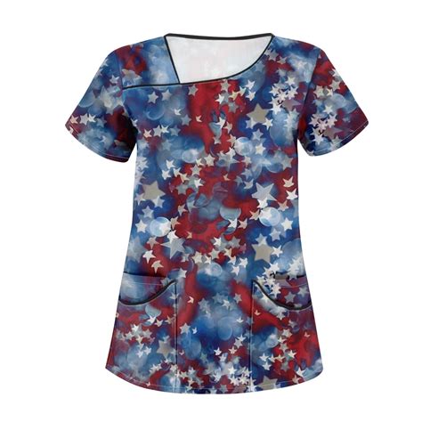 Ehtmsak Flag Fourth Of July Scrub Top Woman Size Small Independence Day