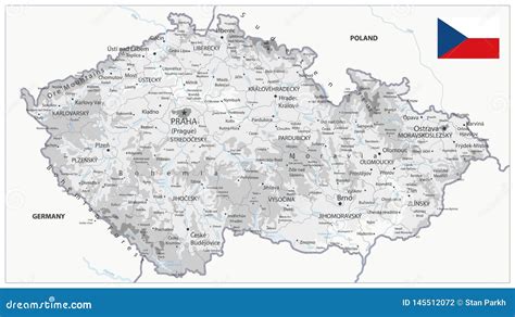 Czech Republic Physical Map White and Grey Stock Vector - Illustration ...