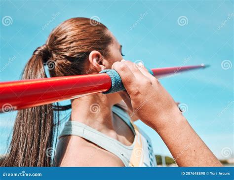 Woman Javelin And Olympic Athlete In Sports Competition Practice Or