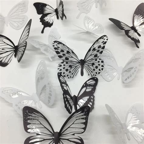 Ensemble De Pi Ces Papillons En Cristal Noir Et Blanc Autocollant