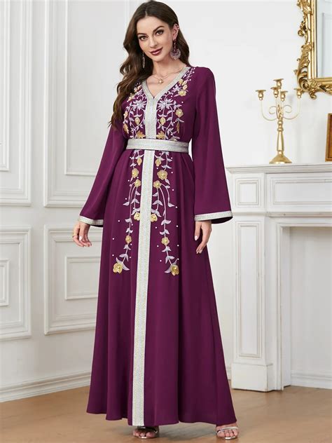 Vestido De Fiesta Musulm N Con Bordado Eid Para Mujer Jalabiya Abaya