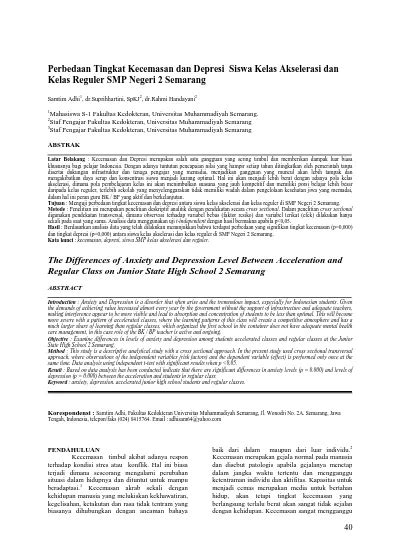 Perbedaan Tingkat Kecemasan Dan Depresi Siswa Kelas Akselerasi Dan