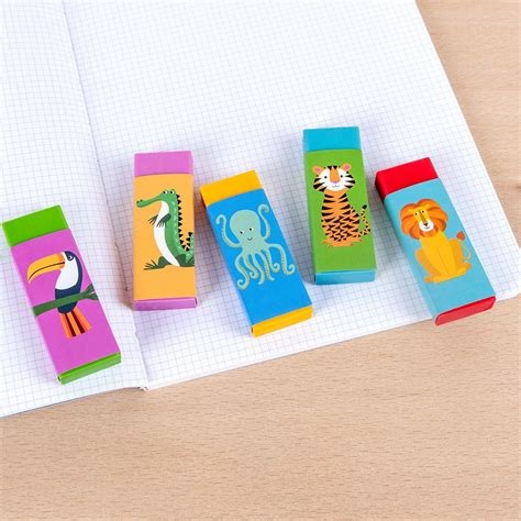 ﻿colourful Creatures Erasers Set Of 5 ﻿rex London