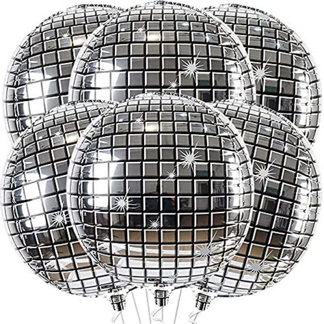 KatchOn Silver Disco Ball Balloons 22 Inch Pack Of 6 4D Sphere