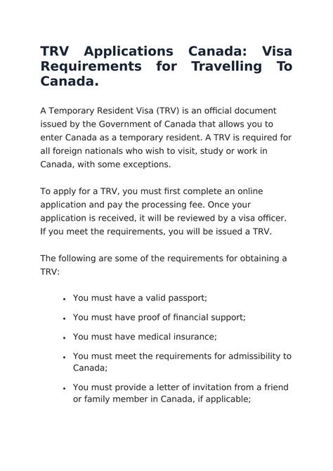 Trv Applications Canada Visa Requirements For Travelling To Canada By