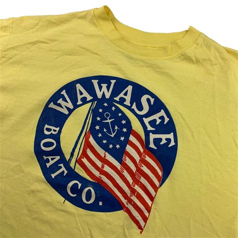 Hanes Vtg Wawaseee Boat Co Single Stitch Ss T Shirt Yellow • Usa • Xl