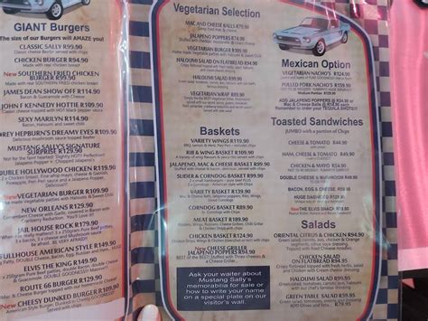 Menu At Mustang Sallys Pub And Diner Montana Pretoria