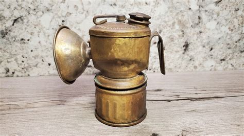 Vintage Small Justrite Miners Head Lamp Antique Brass Carbide Miners