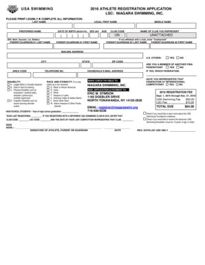 Fillable Online USA Swimming Registration Form 2016 Unattached Fax